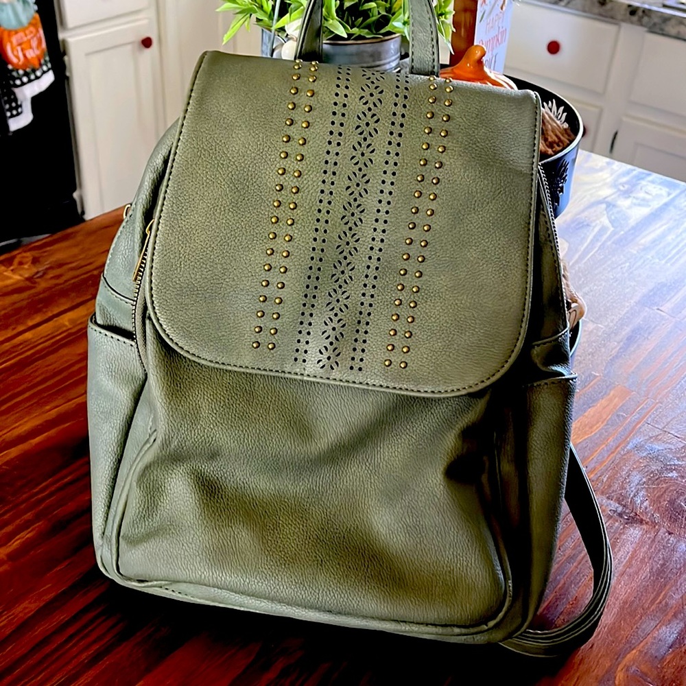 Green backpack purse